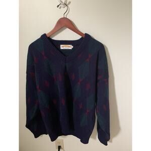 Vintage James Pringle Weavers Mens XL Sweater Wool Scotland Blue 90s Argyle